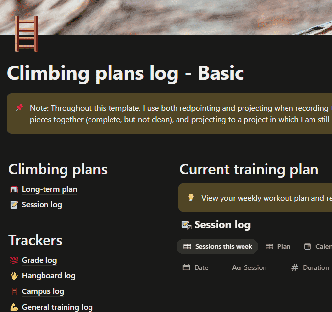 Climbing Plans Log for Skill Progress