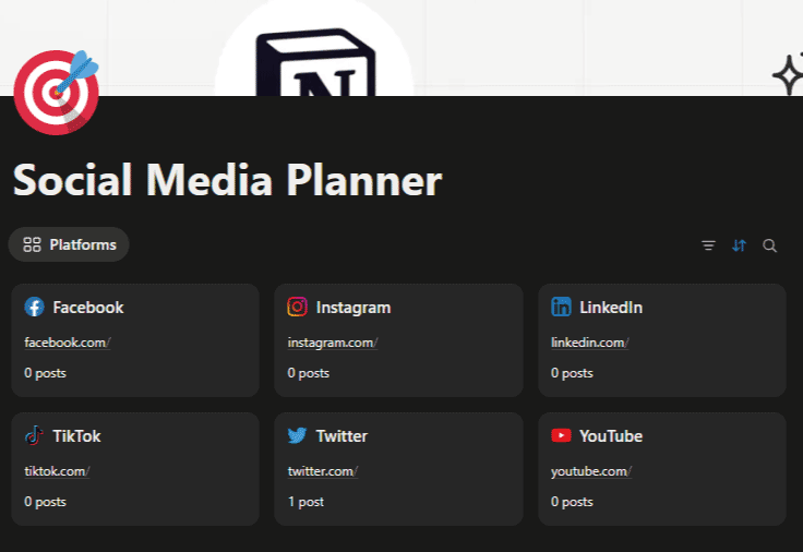 Notion Planner for Social Media Organization