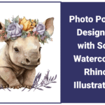 Photo Poster Designed with Soft Watercolor Rhino Illustration