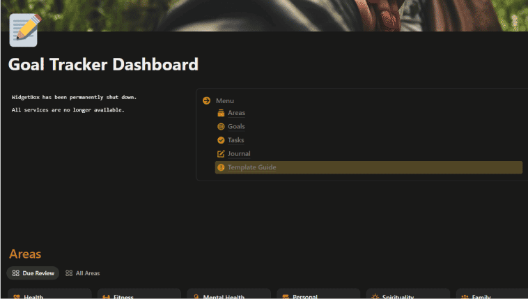 Template Notion for Goal Tracker Dashboard