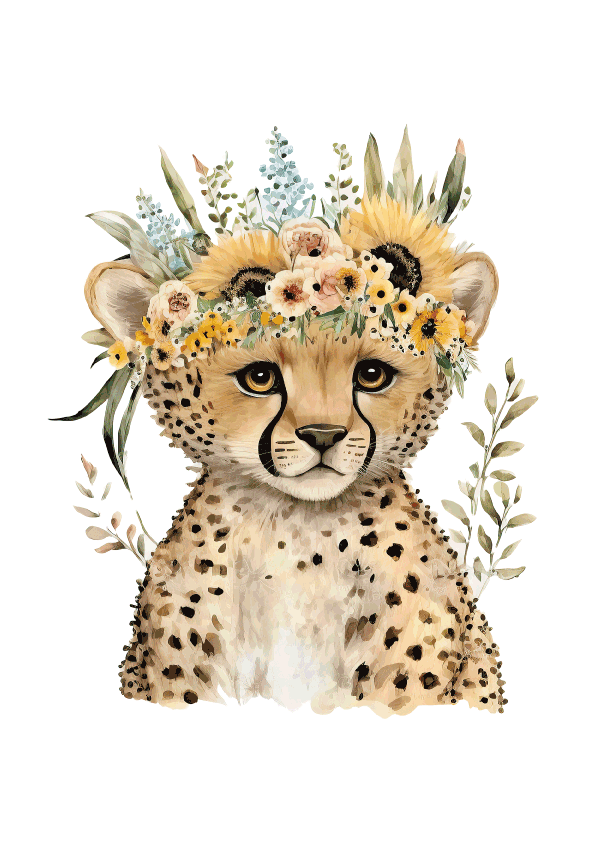 Watercolor Animal Posters Featuring a Gentle Cheetah Cub Design