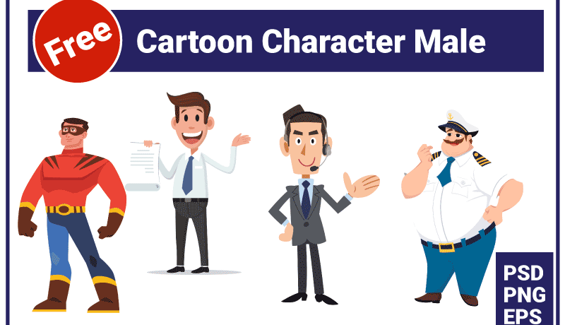 Cartoon Character Male Powerful PSD Design Pack