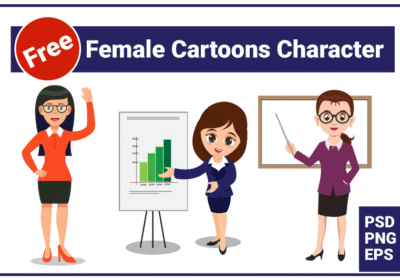 Female Cartoons Character Powerful Design PSD Pack