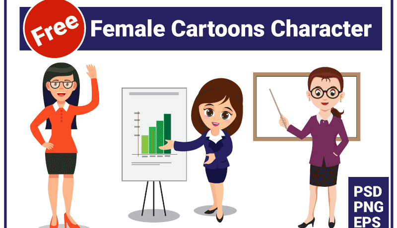 Female Cartoons Character Powerful Design PSD Pack