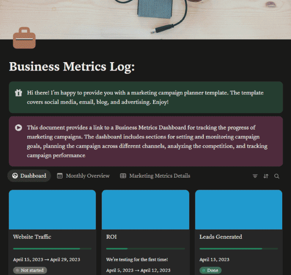 Notion Templates Business That Centralizes Key Metrics
