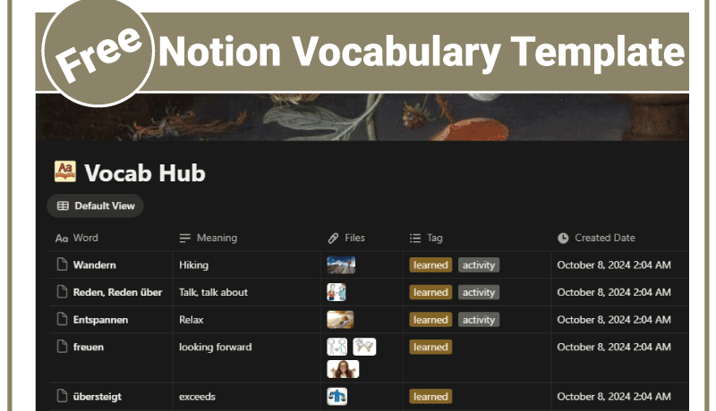 Notion Vocabulary Template Free Best Organizer for Words