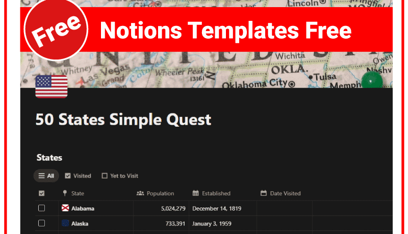 Notions Templates Free for Powerfully Fun 50 States Quest